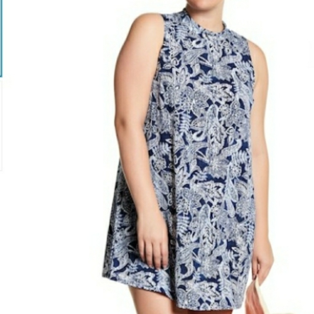 Breathless Sleeveless Blue White Print Dress